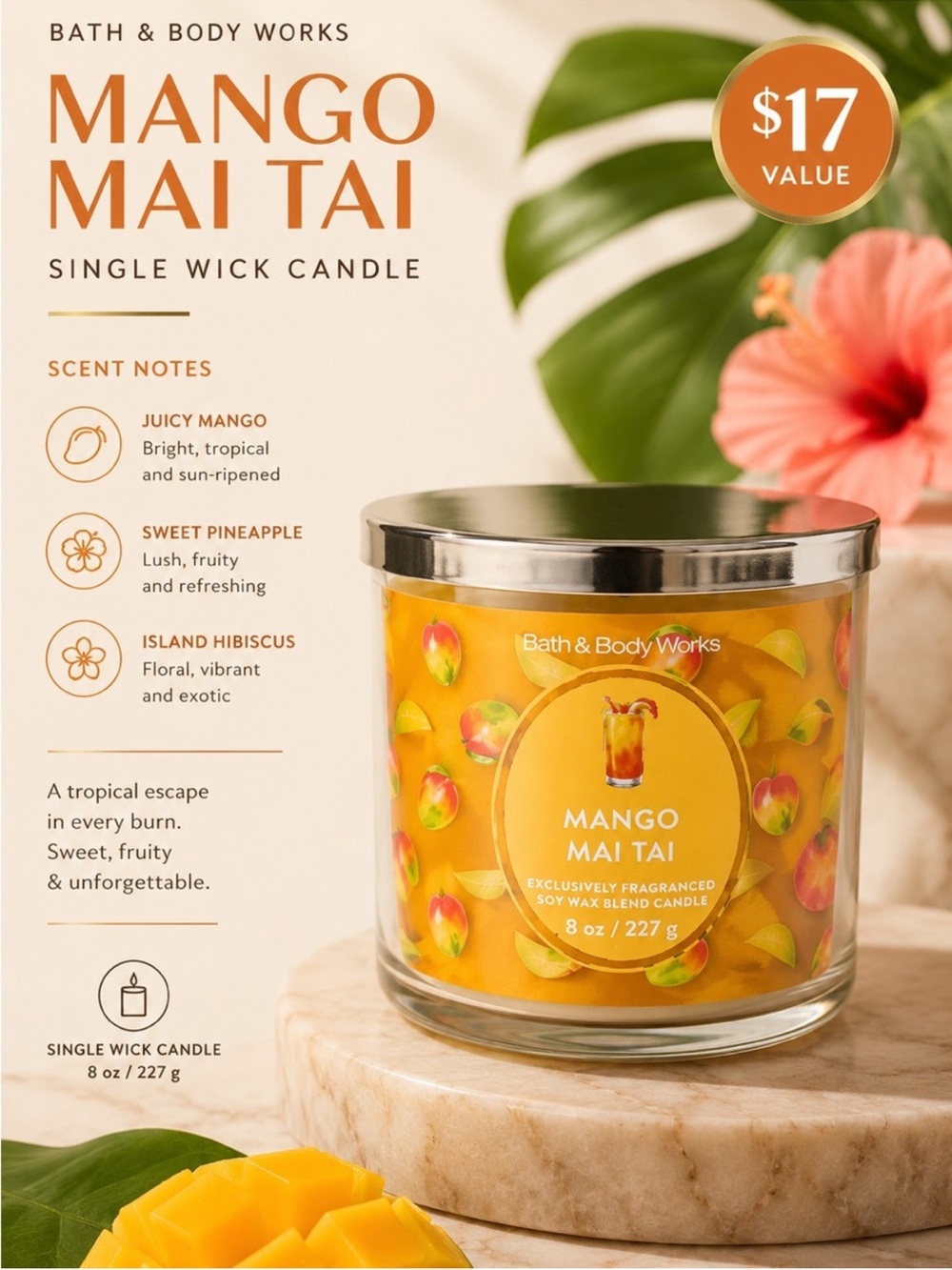 Bath & Body Works Mango Mai Tai Single Wick Candle